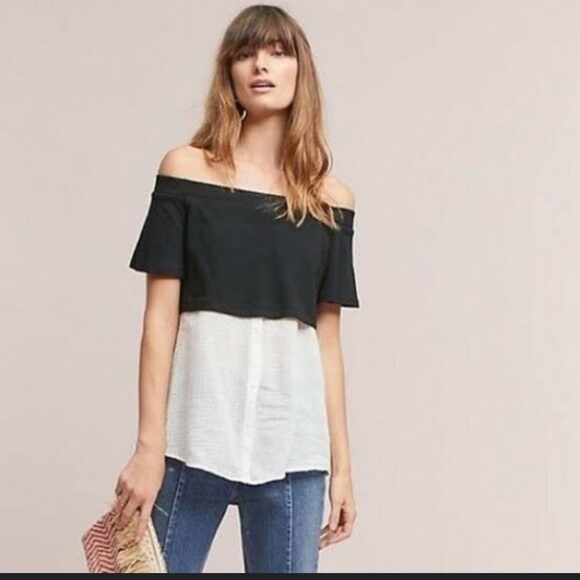 Anthropologie Tops - Anthropologie Postage Stamp Top Off Shoulder XS
